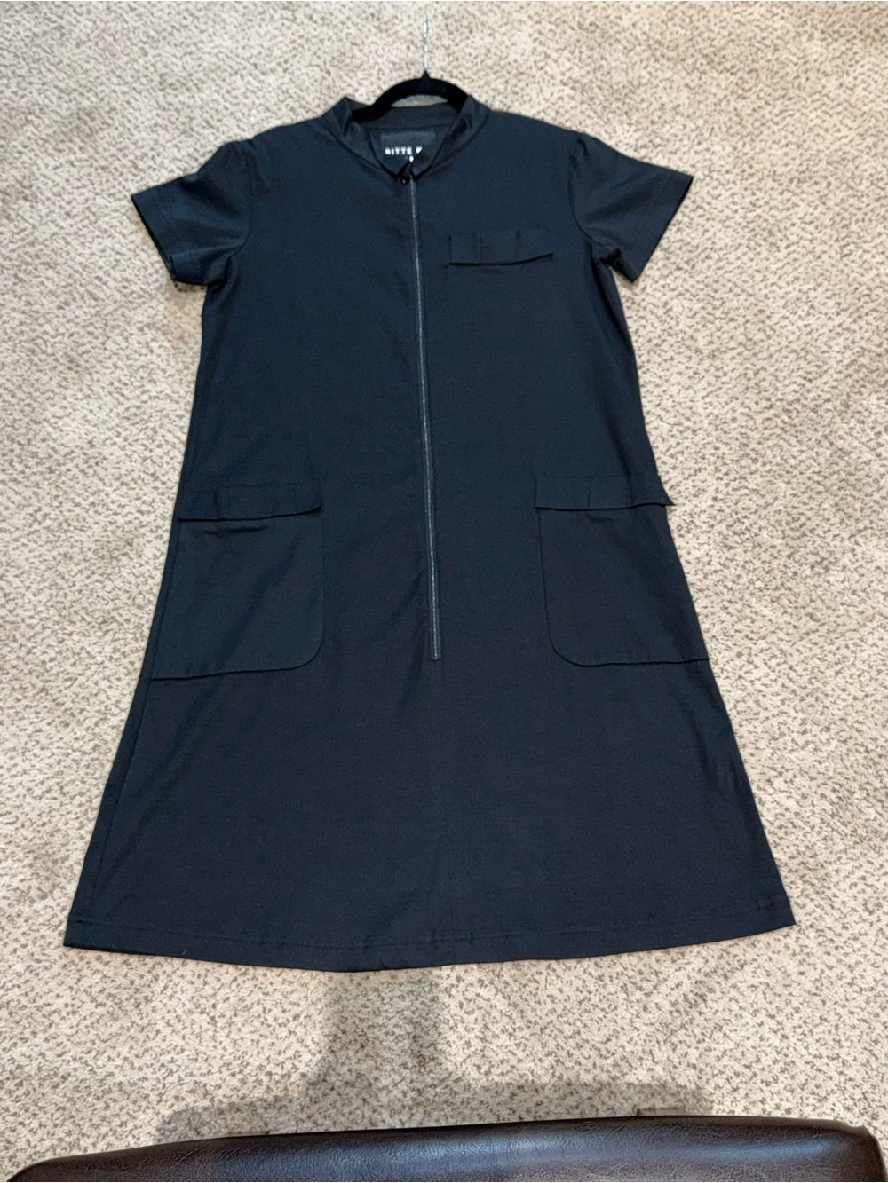 Nineteen Black Short-Sleeve Zip-Front A-Line Midi Dress